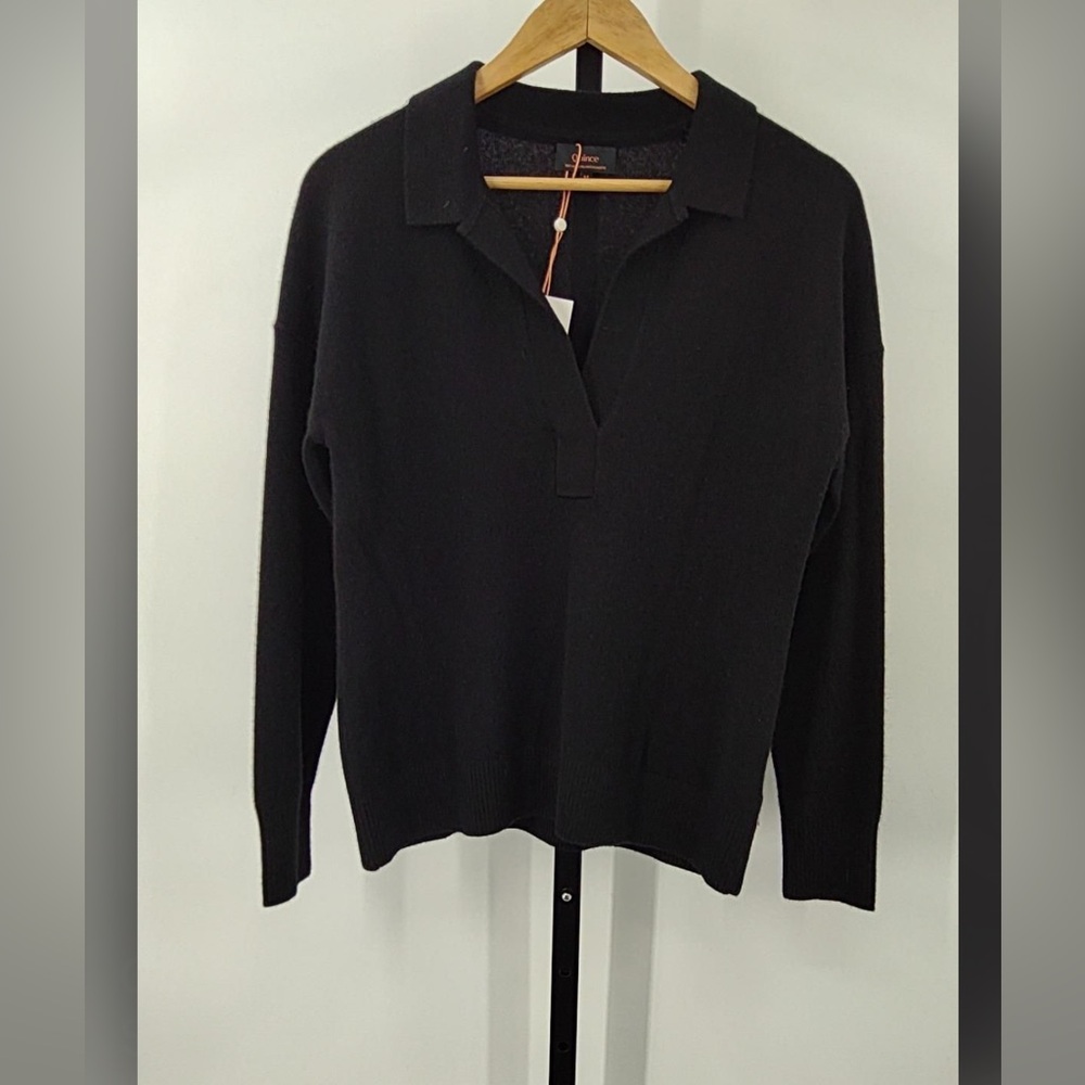 Quince Black Mongolian Cashmere Polo Sweater - M NWT